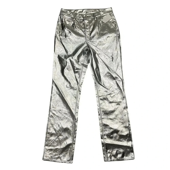 Good American Silver Good Icon Metallic Faux Leather Pants 10 - Picture 2 of 5